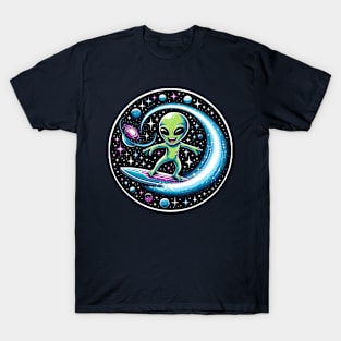 Alien surfing in outer space T-Shirt